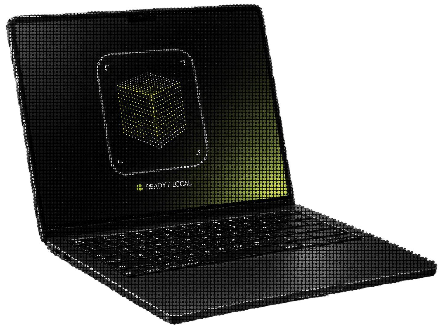 An open graphite laptop running Ora Frontier locally.